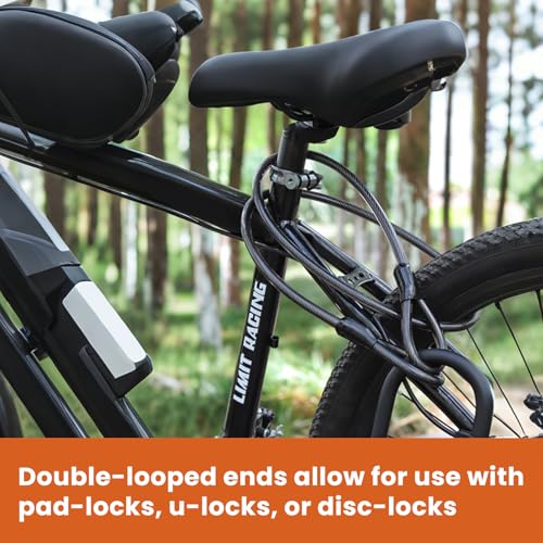 Security Cable with Loops, 12MM Heavy Duty Lock Cable, 4FT 7FT 10FT 15FT 25FT 30FT Vinyl Coated Rust-Proof Flexible Steel Bicycle Security Cable for Motorcycle, Furniture, Gates (Black, 4FT) - size: 4FT