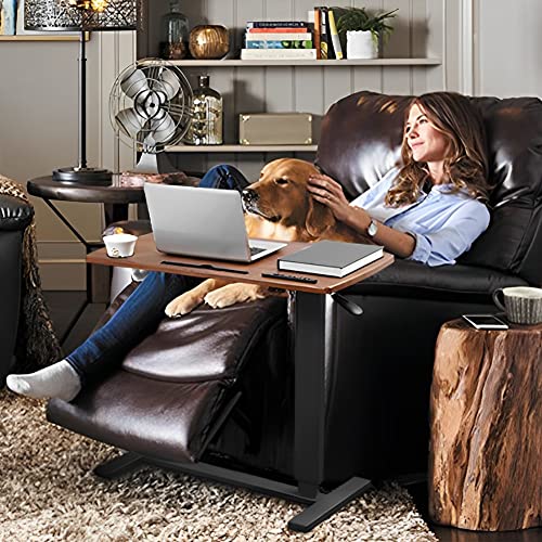 Over Bed Table Pneumatic Adjustable Height Stand Desk with Hidden Wheels USB Ports Pad Slot Mobile Laptop Standing Desk Cart, Podium Table (Walnut, 32X16 inshes) - color: Wanult