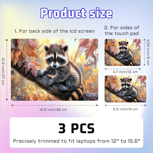 Universal Laptop Skin Sticker Decal, Compatible with MacBook HP Dell Lenovo 12"-15.6", Reusable Vinyl Notebook Cover 3PCS Set, High-Recognition Film-Cute Raccoon - color: Cute Raccoon