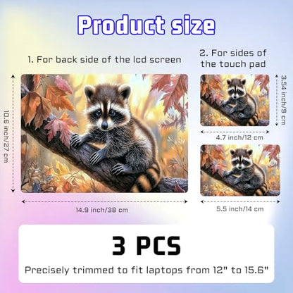 Universal Laptop Skin Sticker Decal, Compatible with MacBook HP Dell Lenovo 12"-15.6", Reusable Vinyl Notebook Cover 3PCS Set, High-Recognition Film-Cute Raccoon - color: Cute Raccoon