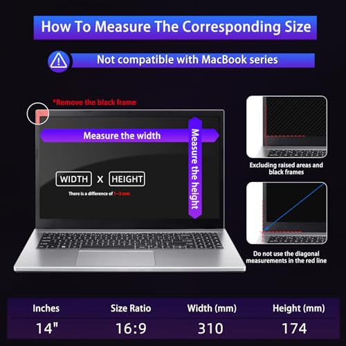 14" Privacy Screen Computer for 16:9 Aspect Ratio, 2-Sided Removable Anti-Peeping/Anti-Glare, Blue Light Block, UV Protect, Reduce Strain, Anti-Scratch, Fits 14-inch 16:9 Protector Film - size: 14inch 16:9
