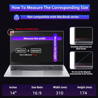 14" Privacy Screen Computer for 16:9 Aspect Ratio, 2-Sided Removable Anti-Peeping/Anti-Glare, Blue Light Block, UV Protect, Reduce Strain, Anti-Scratch, Fits 14-inch 16:9 Protector Film - size: 14inch 16:9