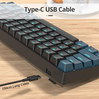 surmen 60% Mechanical Gaming Keyboard with Linear Red Switch, Wired Mini Compact Keyboard 60 Percent Backlit for Laptop Desktop PC Gamers（61 Monster B-Rainbow） - color: 61 Monster B-Rainbow