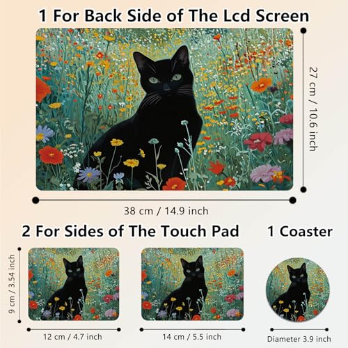 Laptop Skin Sticker Decal 15.6 Inch,12 13 13.3 14 15 15.6 in Laptop Netbook Skins for Notebook,Art Decal Removable Waterproof Scratch Resistant,Universal Vinyl Cover,Black Cat Wildflower - color: Black Cat Wildflower
