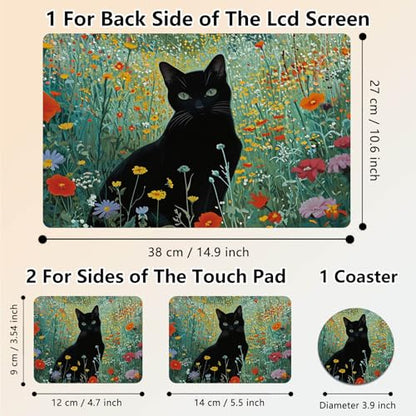 Laptop Skin Sticker Decal 15.6 Inch,12 13 13.3 14 15 15.6 in Laptop Netbook Skins for Notebook,Art Decal Removable Waterproof Scratch Resistant,Universal Vinyl Cover,Black Cat Wildflower - color: Black Cat Wildflower