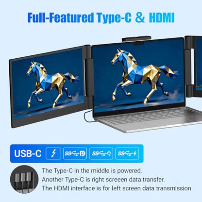 Funhill Laptop Screen Extender 14 inch Laptop Monitor Extender 1080P IPS, Triple Portable Monitor for Laptops 13-17.3" with Display/HDMI Port, Plug-Play Portable Screen for Windows/Chrome/Android