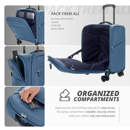Verage Underseat Carry On Luggage with Wheels,14-Inch Compact Underseat | Personal Item Bag,Airline Approved, Laptop Compartment, USB Charging Port - color: Coast Blue, size: 14-Inch Compact Underseat