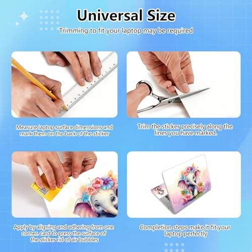 Universal Laptop Skin Sticker Decal for 11.6”12" 13" 13.3" 14" 15" 15.4" 15.6" Reusable Waterproof Scratch-Scratch Resistant Protective Vinyl Laptop Notebook Skin Stickers - Baby Elephant Flowers - color: Baby elephant flowers