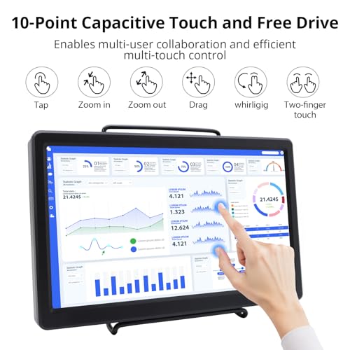ELECROW 10.1 Inch Portable Monitor - IPS Capacitive Touchscreen Monitor with HD VGA Port，1920x1080P LCD Display Built-in Dual Speakers Touch Sceen for Raspberry Pi 5/4/3, PS Xbox, Windows 11/10/8/7