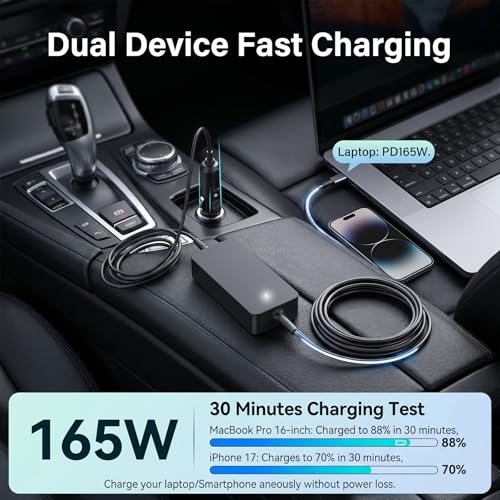 165W Laptop Car Charger USB-C for Dell Pro Max 16 18 Plus MB16250 MB18250 | For Pro Max 16 14 Premium MA16250 MA14250,Precision 5690 5680 3580 3581,for Latitude 5340 5440 5540 7340 7640 9440