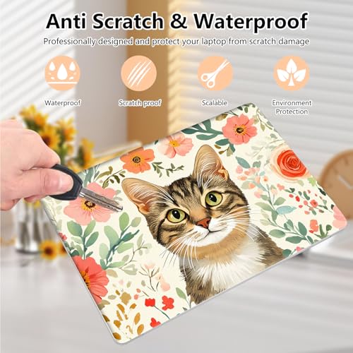Laptop Skin Sticker Decal 15.6 Inch,12 13 13.3 14 15 15.6 in Laptop Netbook Skins for Notebook,Art Decal Removable Waterproof Scratch Resistant,Universal Vinyl Cover,Floral Cute Cat - color: Floral Cute Cat
