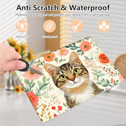 Laptop Skin Sticker Decal 15.6 Inch,12 13 13.3 14 15 15.6 in Laptop Netbook Skins for Notebook,Art Decal Removable Waterproof Scratch Resistant,Universal Vinyl Cover,Floral Cute Cat - color: Floral Cute Cat