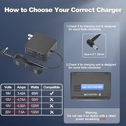 65W 45W Laptop Charger Compatible with Asus Vivobook 14 15 17 F412 F512 X512 F412DA F512DA F512JA F512FA X512FA X512DA,Flip 14 15 16 S13 S14 S15 Go 12 14 15 Power Supply