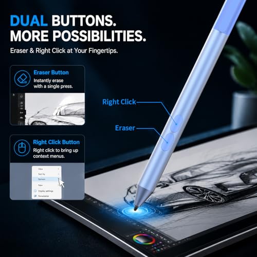 Active Digital Pen for HP Envy x360 Pavilion Spectre Omnibook Touchscreen | MPP 1.51, 2500H Battery Life, 1024 Pressure, Palm Rejection, Dual Side Button Pixel-Perfect Precision for Drawing Note Taking - color: Sapphire
