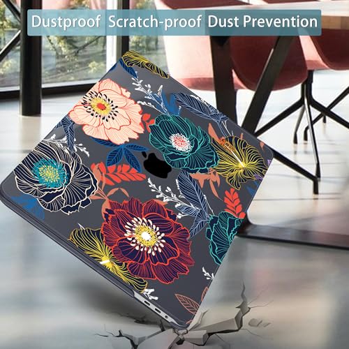 Mektron for MacBook Pro 16 inch A2141 Case 2020 2019 Release with Retina Display & Touch Bar & Touch ID, Plastic Hard Shell Cover Keyboard Skin Screen Protector Dust Plug，Dahlia Flowers - color: Dahlia Flowers