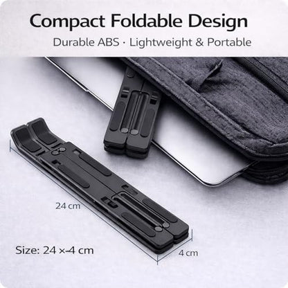 Portable Foldable Laptop Stand for Travel, Adjustable ABS Laptop Stand with Silicone Pads for 10–15.6 Inch Laptops (Black)