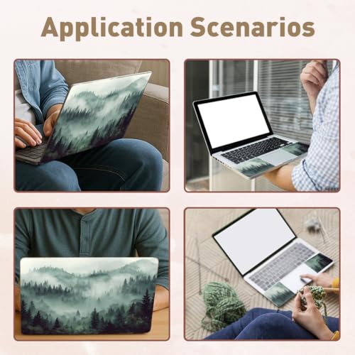 PLIGREAT Fog Forest Laptop Skin Sticker Decals Universal Size Fits 12" 13" 13.3" 14" 15 Inch Laptop Removable Waterproof Green Tree Aesthetic Notebook Decals PC Protector Cover Sticker