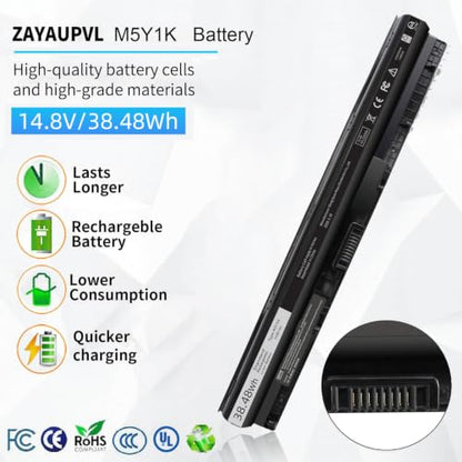 38.48Wh M5Y1K 14.8V Battery for Dell Inspiron 15 5000 3000 Series 5566 5558 | 5559 5552 3551 3552 3558 17 5755 5756 5758 5759 14 3451 3452 3458 3467 5458 VN3N0 MSY1K HD4J0 P63F P51F P47F P65G P52F - size: 10.6*1.5*0.76inch M5Y1K