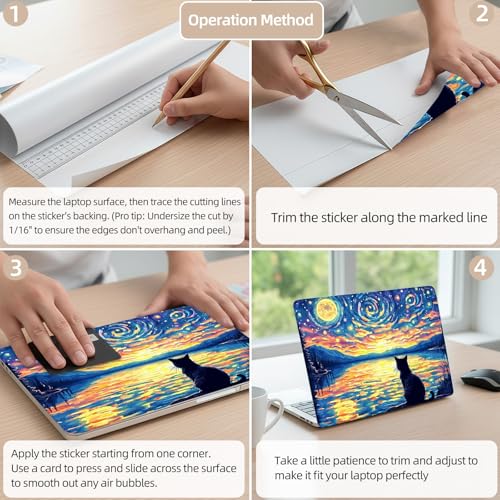 Aesthetic Laptop Skin Cover,12-15.6 Inch Universal Vinyl Sticker Decal,Waterproof Scratch-Resistant Notebook Wrap,Removable Residue-Free Protector,Starry Cat - color: Starry Cat