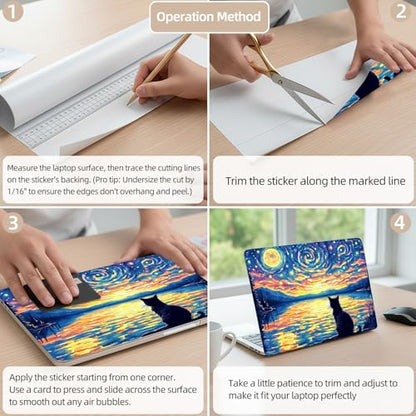 Aesthetic Laptop Skin Cover,12-15.6 Inch Universal Vinyl Sticker Decal,Waterproof Scratch-Resistant Notebook Wrap,Removable Residue-Free Protector,Starry Cat - color: Starry Cat