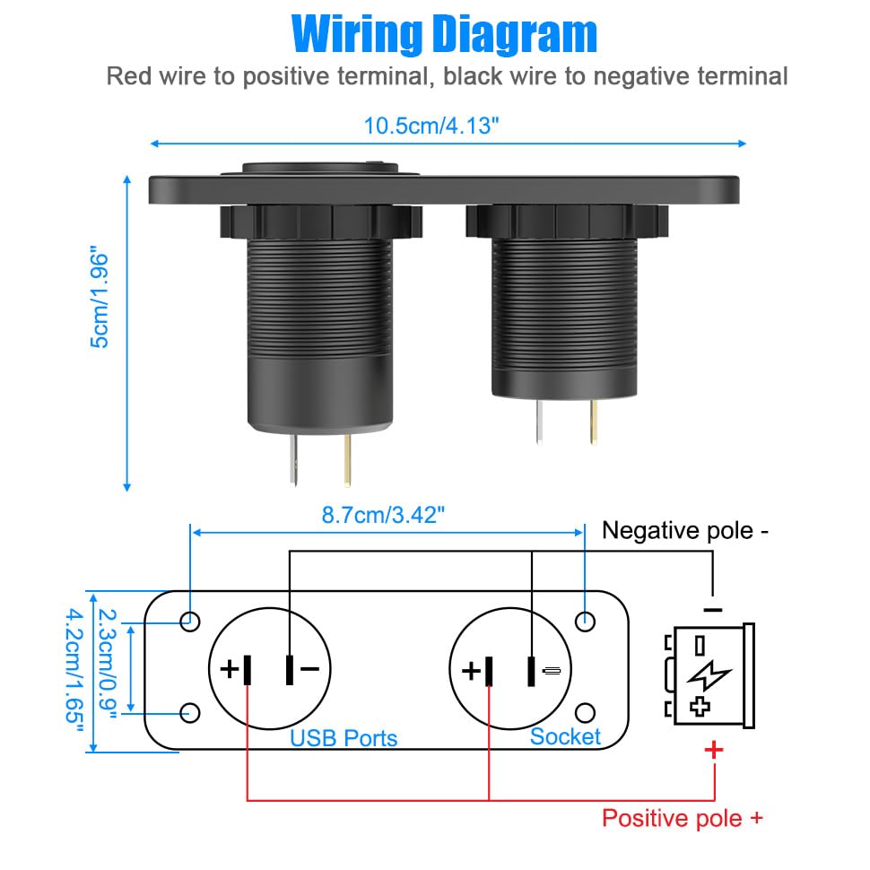 4 Port 12V USB Outlet Marine Switch Panel 12 Volt Plug, Dual PD30W and Dual QC18W USB Ports Car Charger with Switch, Waterproof 150W Cigarette Lighter Socket 2 in 1 DIY Kit for Car Marine Boat RV ATV