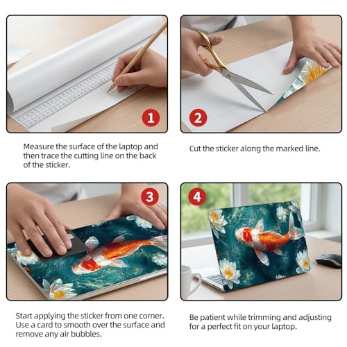 Universal Laptop Skin Sticker Decal, 12"-15.6" Aesthetic Vinyl Wrap, Koi Fish Water Lily Waterproof Notebook Cover Art Protector for MacBook HP Dell Lenovo, Fits 13" 14" 15" 15.6" - color: Koi Fish Water Lily
