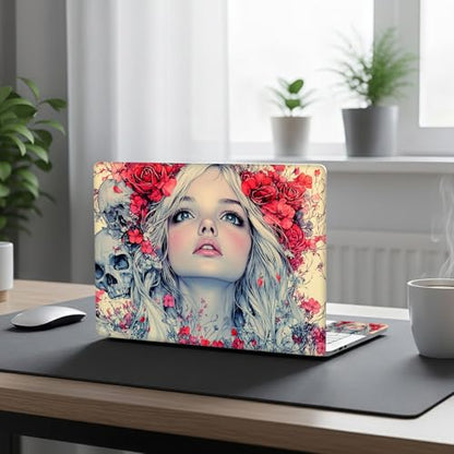 Aesthetic Laptop Skin Cover,12-15.6 Inch Universal Vinyl Sticker Decal,Floral Skull Girl Waterproof Scratch-Resistant Notebook Wrap,Removable Residue-Free Protector - color: Floral Skull Girl