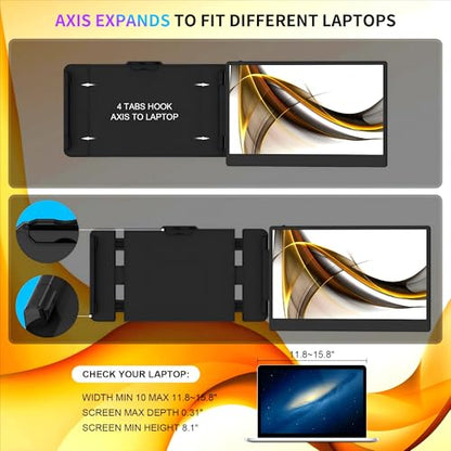 CIDETTY Laptop Screen Extender, 14" Dual Portable Monitor FHD 1080P IPS, USB-C/HDMI Plug & Play Travel Screen for 13-17" Laptops, Compatible with Wins/Mac/Chrome/Switch/Android