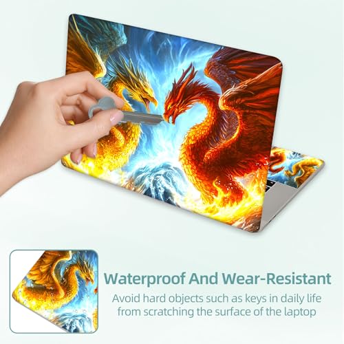 Universal Laptop Skin Decal, 3-Piece Vinyl Protector for 12 13 14 15.6" Notebook, Waterproof Anti-Scratch, Easy Trim & Bubble-Free Finish, Dragon and Phoenix - color: Dragon and Phoenix
