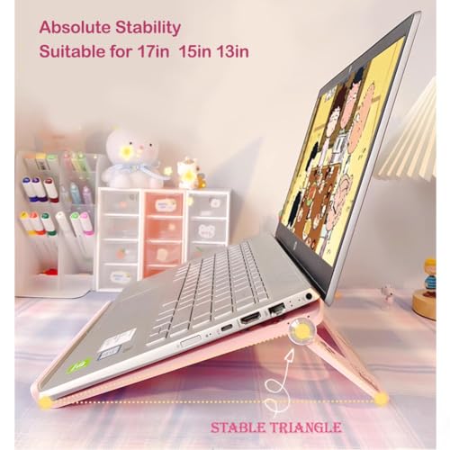 Laptop Stand for Desk Stable Foldable Adjustable Multi-Angle Computer Desktop Holder Ventilated Lapdesks Riser for Mackbook, Lenovo, Dell, iPad, HP - Within 17' (Pink) - color: pink