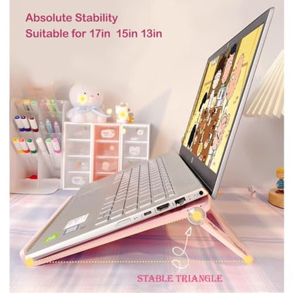 Laptop Stand for Desk Stable Foldable Adjustable Multi-Angle Computer Desktop Holder Ventilated Lapdesks Riser for Mackbook, Lenovo, Dell, iPad, HP - Within 17' (Pink) - color: pink