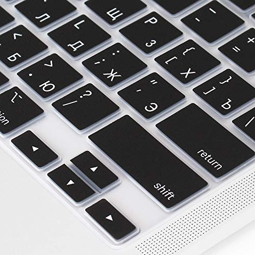 ProElife Keyboard Cover with Touch ID for MacBook Air 13-in A2337, Russian | Black, U.S Layout, Non-interference Design for ID Key, Dust-proof, Silicone Protective Skin, Custom Fit, Washable & Reusable - color: Black-Russian