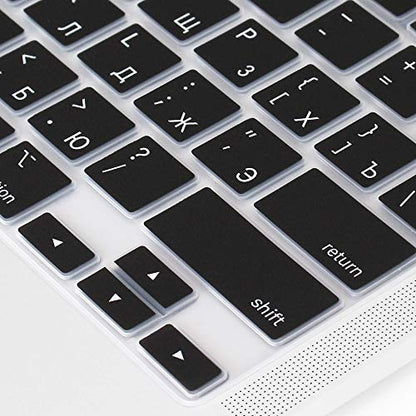 ProElife Keyboard Cover with Touch ID for MacBook Air 13-in A2337, Russian | Black, U.S Layout, Non-interference Design for ID Key, Dust-proof, Silicone Protective Skin, Custom Fit, Washable & Reusable - color: Black-Russian