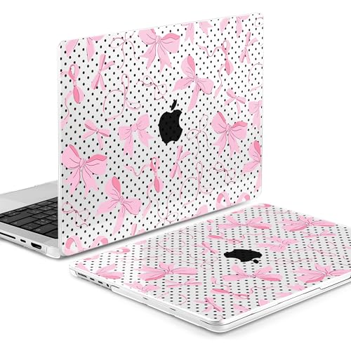 MEEgoodo Compatible with MacBook Pro 14 inch Case (M5/M4/M3/M2/M1) Pro/Max 2026 2025 2024 2023 2021, Fit Model A3427/A3426/A3434/A3112/A3401/A3185/A2918/A2992/A2779/A2442, Black Polka Dots&Pink Bows - color: Black Polka Dots&Pink Bows