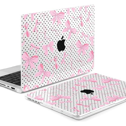 MEEgoodo Compatible with MacBook Pro 14 inch Case (M5/M4/M3/M2/M1) Pro/Max 2026 2025 2024 2023 2021, Fit Model A3427/A3426/A3434/A3112/A3401/A3185/A2918/A2992/A2779/A2442, Black Polka Dots&Pink Bows - color: Black Polka Dots&Pink Bows