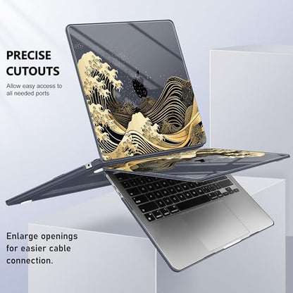 May Chen for MacBook Air 15 inch Case M5 M4 M3 M2 2026 2024-2023, Model A3448 A3241 A3114 A2941, Closes Seamlessly Hard Shell Laptop Cover with Keyboard Cover, Black Sea Wave - color: Black Sea Wave