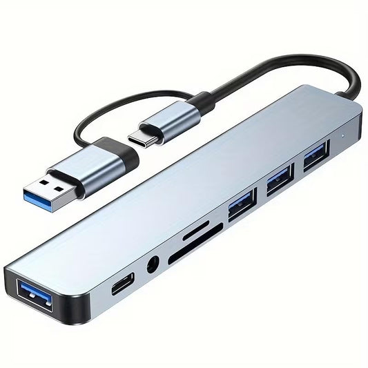 USB Hub 8 Ports, Aluminum 8 in 1 USB C, Multiple USB 3.0 Hub, USB Expander for A Port Laptop, PC, Desktop and More - color: Black Sliver A