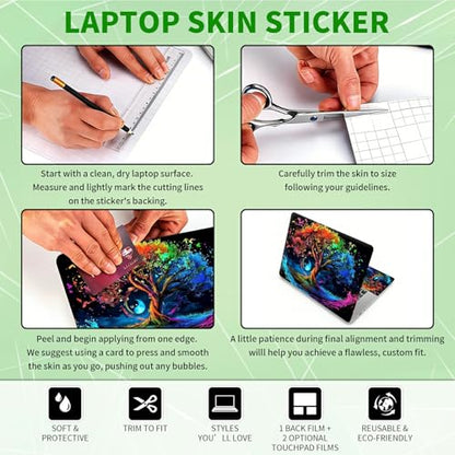 Laptop Skin Sticker Decal, Universal Protective Cover Fit 12 13 14 15.6 Inch Notebook, Reusable Water-Resistant Vinyl Decal w/ 2 Wrist Pads for Business Travel Office, Black Tree Art - color: Black Tree Art