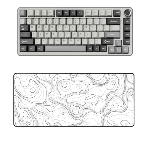 YUNZII B75 PRO Wireless Mechanical Keyboard(Milk Switch,Grey) Keynovo Gaming Mouse Pad(35.4'' x 15.7'', White Topographic)