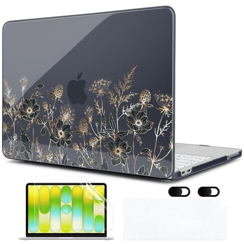 MEEgoodo Printed Case for New MacBook Neo 13 inch 2026 Release(Fit Model A3404), Laptop Hard Shell Cases with Keyboard Skin & Screen Protector & Webcam Covers, Golden Flowers & Herbs - color: Golden Flowers & Herbs