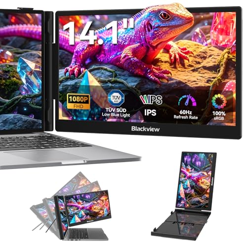 Blackview Laptop Screen Extender, 14" 1080P FHD IPS Portable Monitor, Ultra-Slim Travel Dual Monitor Fit for 13"-17.3" Laptops, USB-C Plug &Play Extended Screen for Windows/Mac/Android/Switch