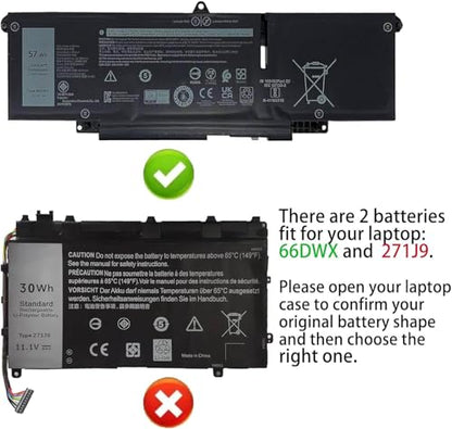 66DWX Laptop Battery Compatible with Dell Latitude 7340 7350 7440 7450 7640 7650 Series Notebook 086D0Y 86D0Y 00HYH8 0HYH8 11.4V 57Wh 4878mAh - size: 10.51*3.52*0.25 inch 66DWX