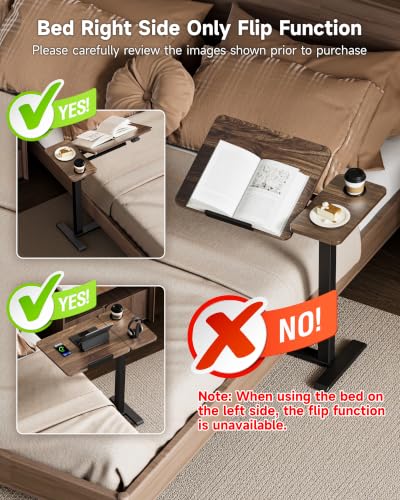 BZIUM Overbed Bedside Table with Hidden Wheels, Adjustable Medical Tilt Top Hospital Bed Table Over The Bed, Rolling Desk Mobile Standing Desk (27.6x15.8, Walnut)