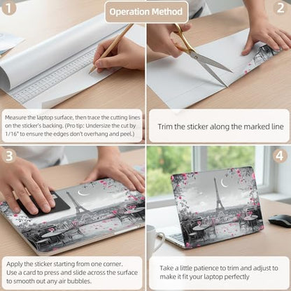 Aesthetic Laptop Skin Cover,12-15.6 Inch Universal Vinyl Sticker Decal,Waterproof Scratch-Resistant Notebook Wrap,Removable Residue-Free Protector,Paris Roses Eiffel Tower - color: Paris Roses Eiffel Tower