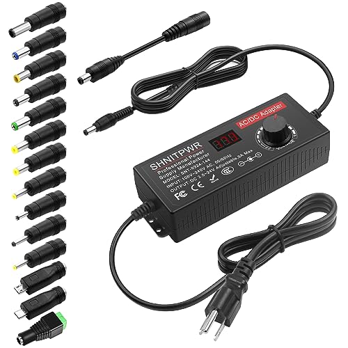 SHNITPWR Universal Power Supply DC 24V 12V 5V 6V 9V 14V 19V Adjustable AC/DC Adapter 100V~240V AC to DC Variable Power Converter Multi-Voltage 4V ~ 24V 6A 144W Power Adapter 14 Tips LCD Display - size: 3.5V-24V 144W