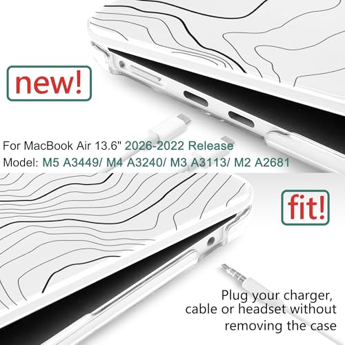 for MacBook Air 13 Inch (13.6 Inch) Case, M5/M4/M3/M2 Chip 2026 2025 2024 2023 2022, Hard Plastic Printed Cover with Screen Protector & Keyboard Cover & Dust Plugs, Clear Maps - color: Clear Maps