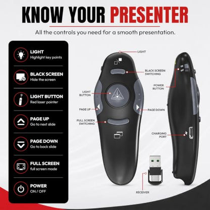 [2 Units] Presentation Clicker with 2 Cases Storage, Red Laser Pointer