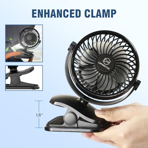 Shinebella AA Battery Car Clip Fan with Aromatic Feature for Sun Visor, 4 Speeds, 5V USB Desk Fan for Stroller, 5'' Small Cooling Vehicle Fan for Headrest/Golf Cart, Quiet, Batteries Not Included