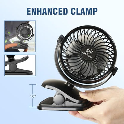 Shinebella AA Battery Car Clip Fan with Aromatic Feature for Sun Visor, 4 Speeds, 5V USB Desk Fan for Stroller, 5'' Small Cooling Vehicle Fan for Headrest/Golf Cart, Quiet, Batteries Not Included