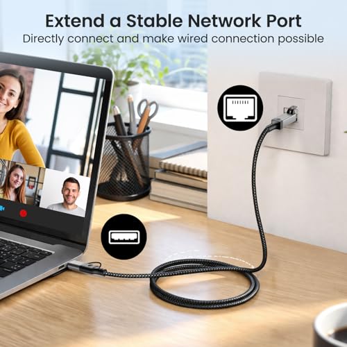 2-IN-1 Ethernet to USB A/C Cable Adapter, USB 3.0 to Ethernet Cable - 6.6FT, USB C to RJ45 Gigabit Network Adapter for Laptop, Compatible with MacBook/Surface/iPad Pro/Phone, Windows 11/10/8/7, Mac OS - size: 6.6FT